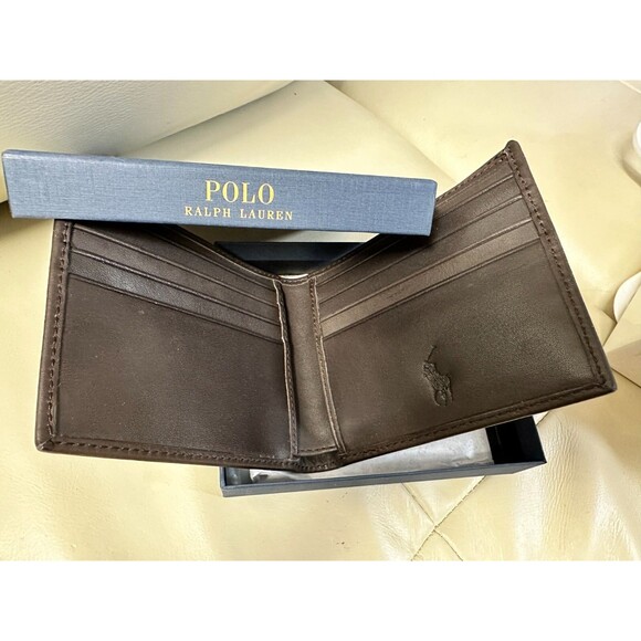 NIB POLO RALPH LAUREN Men's WALLET BIFOLD SMOOTH LEATHER BROWN - Picture 5 of 10